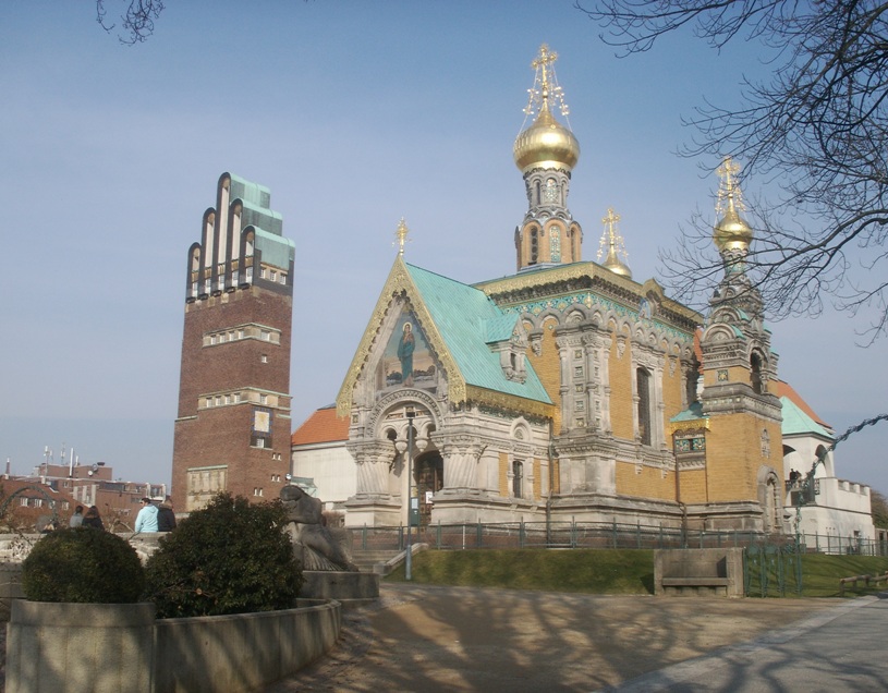 Darmstadt, Darmstadt-Ost, Mathildenhöhe, Russische Kapelle, Hochzeitsturm