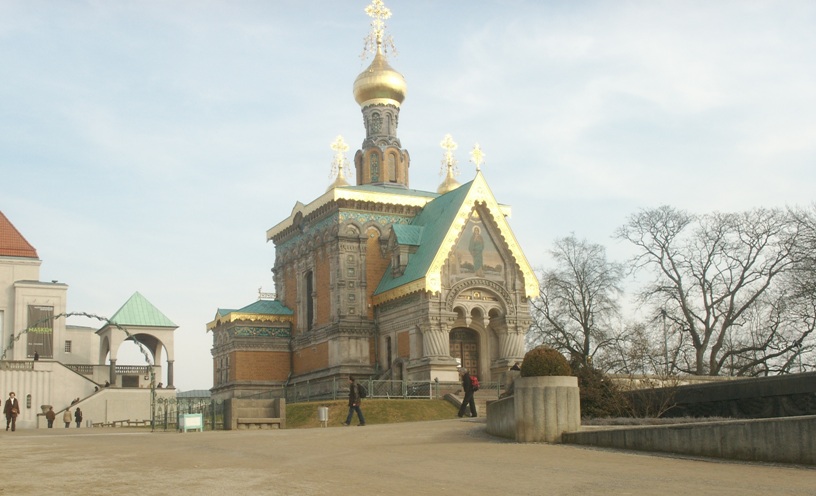 Darmstadt, Darmstadt-Ost, Mathildenhöhe, Russische Kapelle, Ausstellungsgebäude